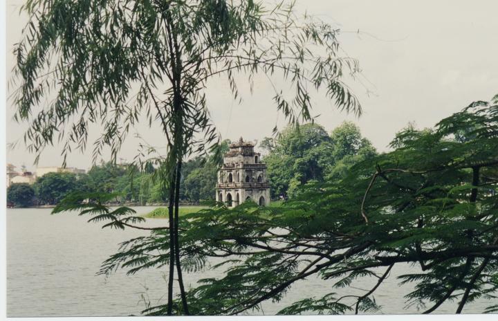 Hanoi, Hoan Kiem Lake, Tortoise Tower in summertime