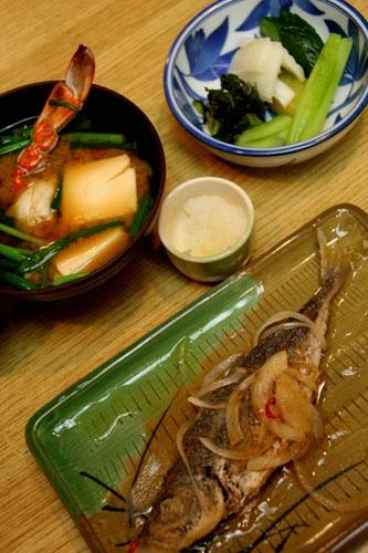 Grilled aji fish, with a the requisite miso soup.