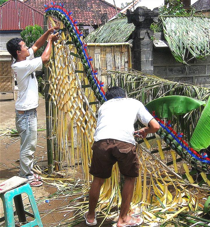 The front gate of a family compound in Bali is decorated for a wedding.