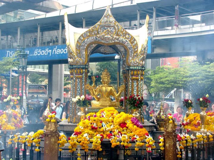 Statue of Phra Phrom, the Thai representation of the Hindu creation god Brahma, at Erawan Shrine