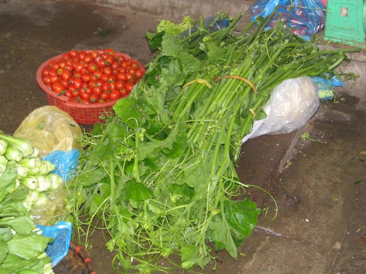 pumpkin leaves in the market of Hanoi