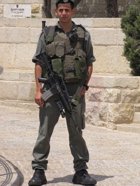 Armed soldier on the Mount of Olives in Jerusalem