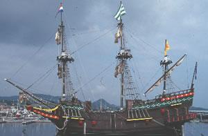 The good ship De Liefde, in Huis ten Bosch Harbour. Huis ten Bosch, Kyushu, Japan