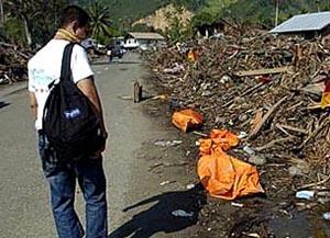 Orphans International's Dani Sirait, on a street of Rimajeneu village, Aceh Besar District, Aceh, Indonesia.