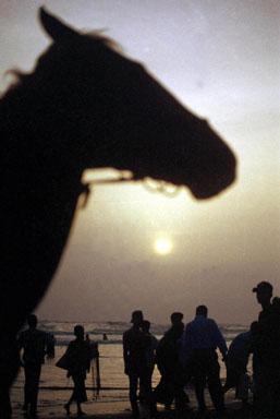 A view of a beach in Cox's Bazar resort during sunset, 06 December 2002. Bangladesh's fledgling but troubled tourism industry is slowly luring foreign and domestic travellers with one of the most popular destinations this winter being this beach resort town of Cox's Bazar on the Bay of Bengal, which drew sun-worshippers from as far away as Europe and Southeast Asia.