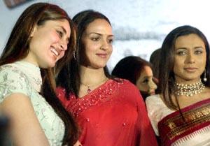 Indian actresses Kareena Kapoor (L), Esha Doel (C) and Ranee Mukherjee (R) are in the Indian movie 'Line Of Control'.