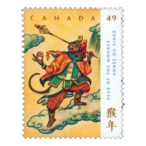 The Canada Post has printed almost 10 million stamps featuring the monkey king from a popular 16th century Chinese fairy tale to mark the Chinese Year of Monkey.