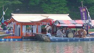 Floats on the river at Kyoto's Aoi Festival