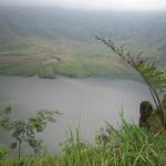 The lake surrounded by green in the crater of Galunggung