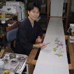 Me at Ishida Mansen Koujo, Kyoto learning yuzen dye painting on silk