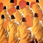 Nine Monks with Fans, 2001, Acrylic on canvas, 152.5 x 152.5 cm