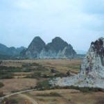 Some of the craggy hills in Kampong Trach, Cambodia.