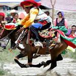 A Tibetan horseman in Tsara township, 70 km from Tibet's capital Lhasa.
