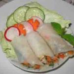 Shrimp, cucumber, carrots, cabbage & mint in rice paper wrappers with Ginger Lemongrass Dipping Sauce.