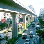 Gridlock-buster: Skytrain rockets along above streets of Bangkok.